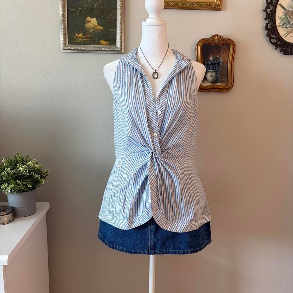 BCBGMAXAZRIA Striped Twist-Front Top | Y2K Office Siren Medium